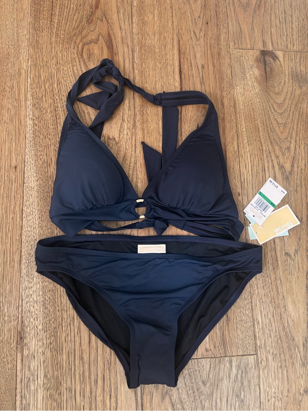 MICHAEL Michael Kors Navy Ring-Front Halter Bikini set.